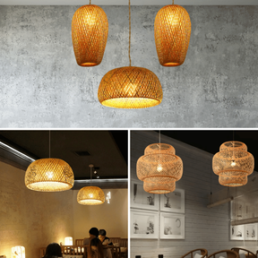 Lustre Luminaria Pendente teto bambu palha Fibra Natural Artesanal Madeira Decorativo Ambientes Restaurante Bivolt E27