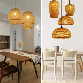 Lustre Luminaria Pendente teto bambu palha Fibra Natural Artesanal Madeira Decorativo Ambientes Restaurante Bivolt E27