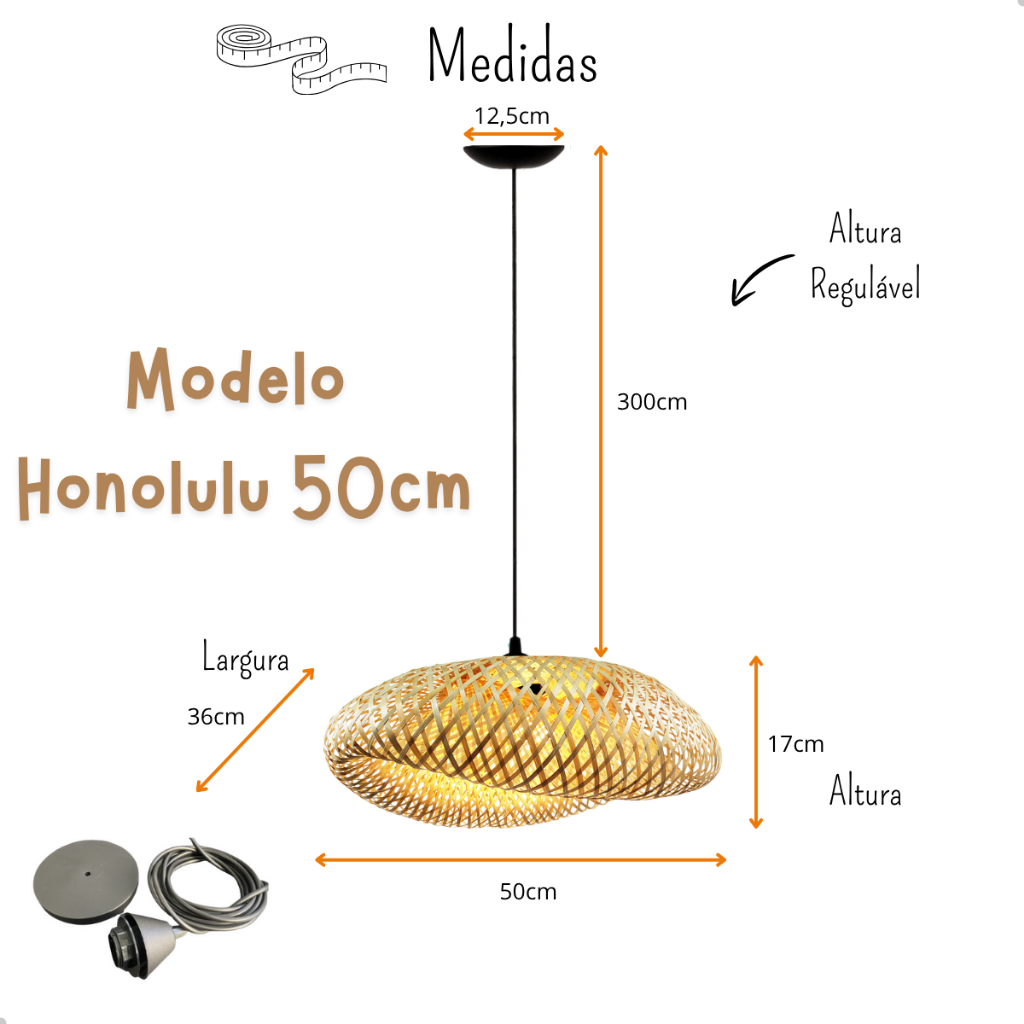 Lustre Luminaria Pendente Fibra Natural Artesanal Decorativo Bivolt