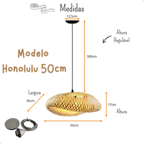 Lustre Luminaria Pendente Fibra Natural Artesanal Decorativo Bivolt