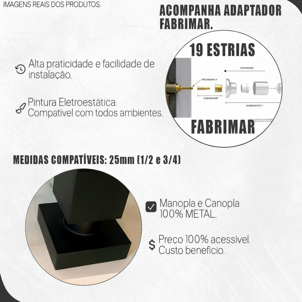 Acabamento Para Registro Quadrado Metal Preto Base Fabrimar