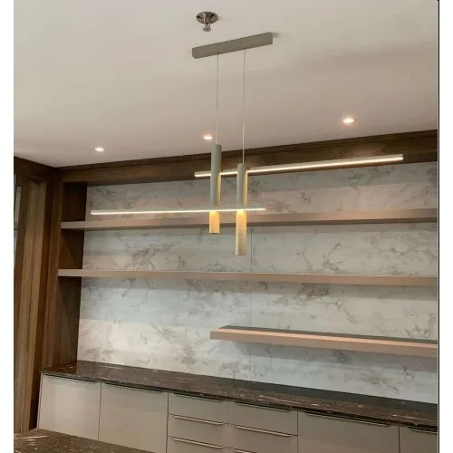 Pendente moderno slim minimalista 2 mini dicroicas e 2 perfis lineares LED integrado 1,00m