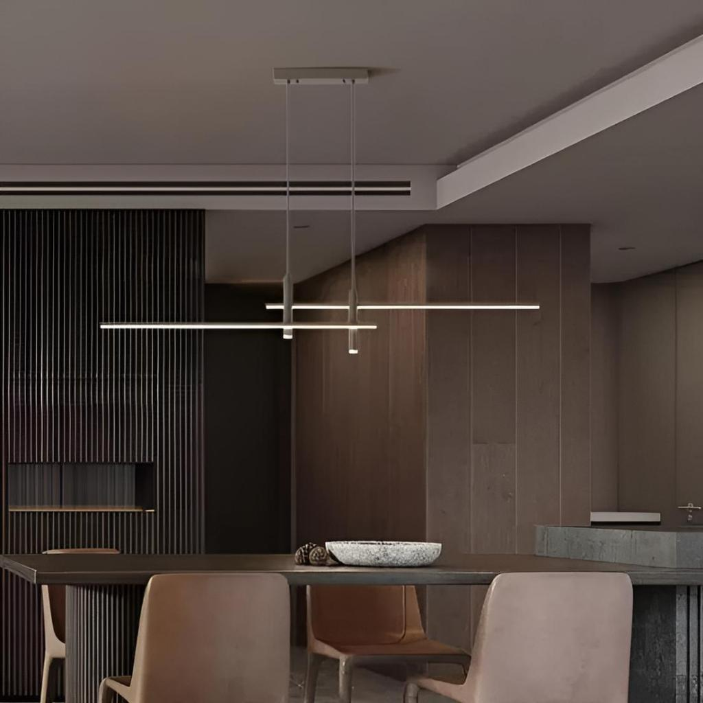 Pendente moderno slim minimalista 2 mini dicroicas e 2 perfis lineares LED integrado 1,00m