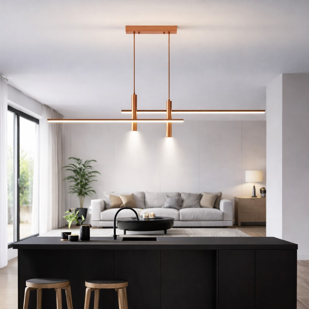 Pendente moderno slim minimalista 2 mini dicroicas e 2 perfis lineares LED integrado 1,00m