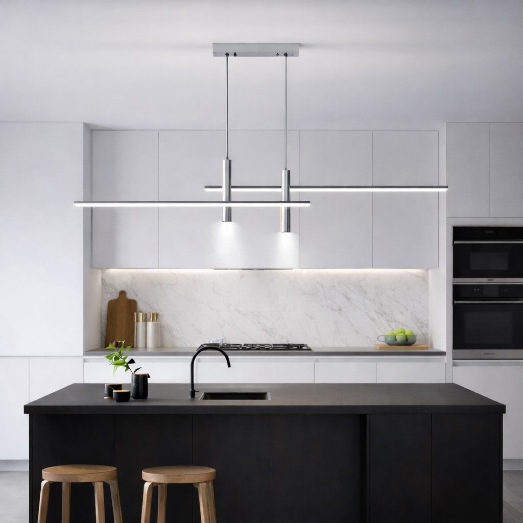 Pendente moderno slim minimalista 2 mini dicroicas e 2 perfis lineares LED integrado 1,00m