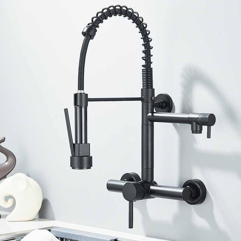 Torneira De Parede Para Cozinha Misturador Pull Out Com Rotação 360° Preto Fosco — Preto