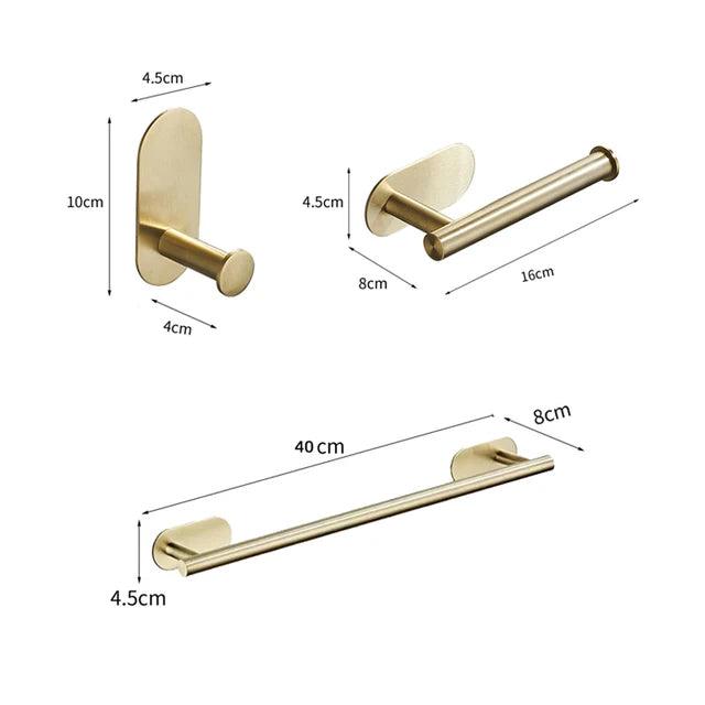 conjunto acessórios para banheiro, suporte para banheiro, conjunto banheiro, porta toalha, porta toalha banheiro, conjunto de banheiro, porta toalha de rosto, conjunto para banheiro, toalheiro para banheiro, conjunto de banheiro completo, Conjunto Acessórios Para Banheiro Roma 4 Peças Alto Adesivas Aço Inoxidável Escovado Dourado,