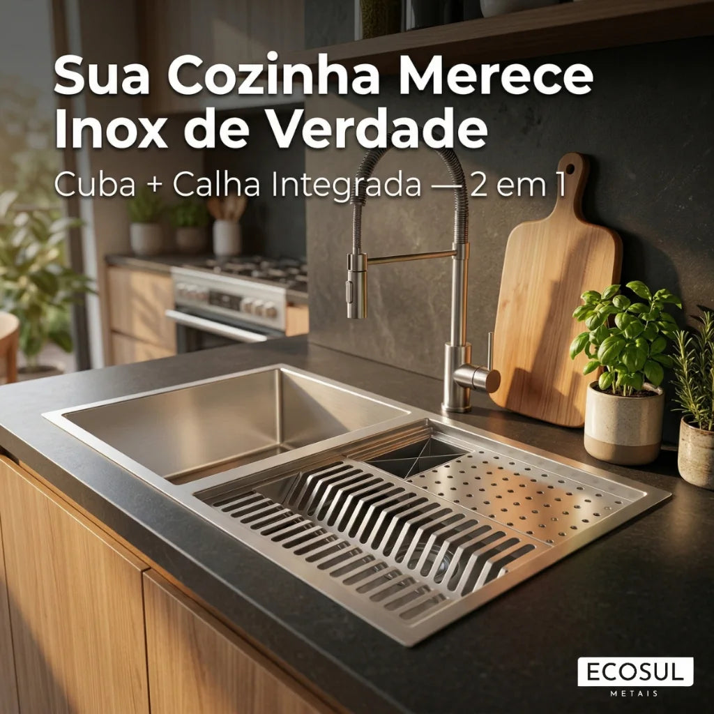 Cuba Gourmet com Calha Integrada Inox 304 para cozinha planejada
