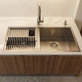 Vista superior da Cuba Gourmet com Calha Integrada Inox 304 na bancada
