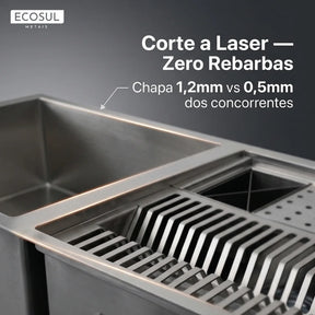Detalhe da Cuba Gourmet com Calha Integrada em aço inox 304 com corte a laser