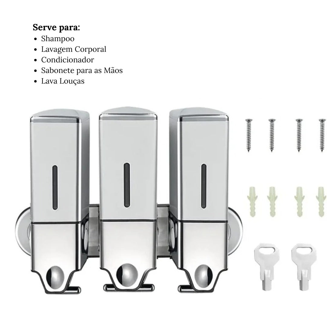 Dispenser de Sabonete Líquido Parede Shampoo Condicionador Quadrado - Toque De Casa