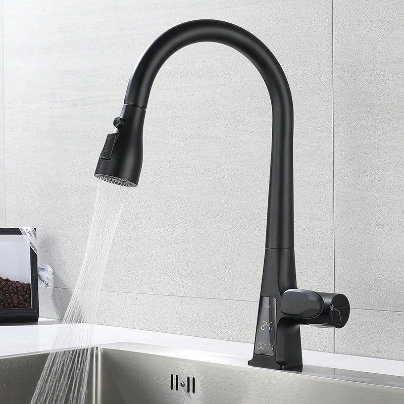 Torneira Para Cozinha Gourmet Monocomando Com Sensor Temperatura Rotação 360° — Preto