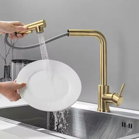 Torneira Gourmet Retratil 360 Monocomando Dourada para Cozinha