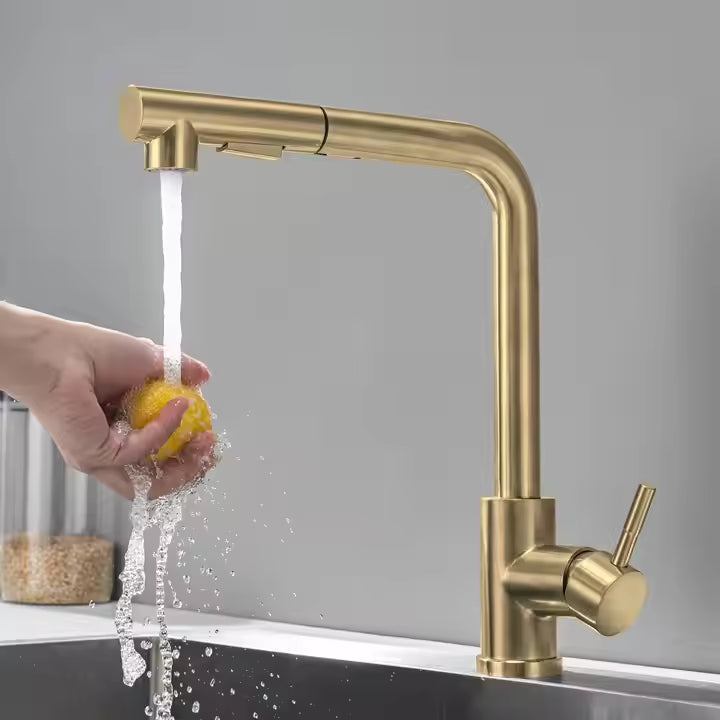 Torneira Gourmet Retratil 360 Monocomando Dourada para Cozinha — Dourado