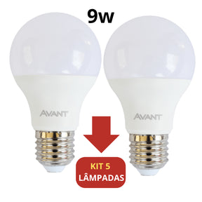 Kit 5 Lâmpada Led Bulbo 9W 6500k Branco Frio E27 Avant