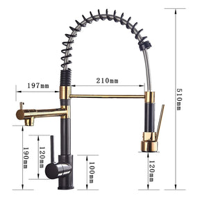 Torneira Gourmet Cozinha com Extensor Preto com Dourado Quente e Fria