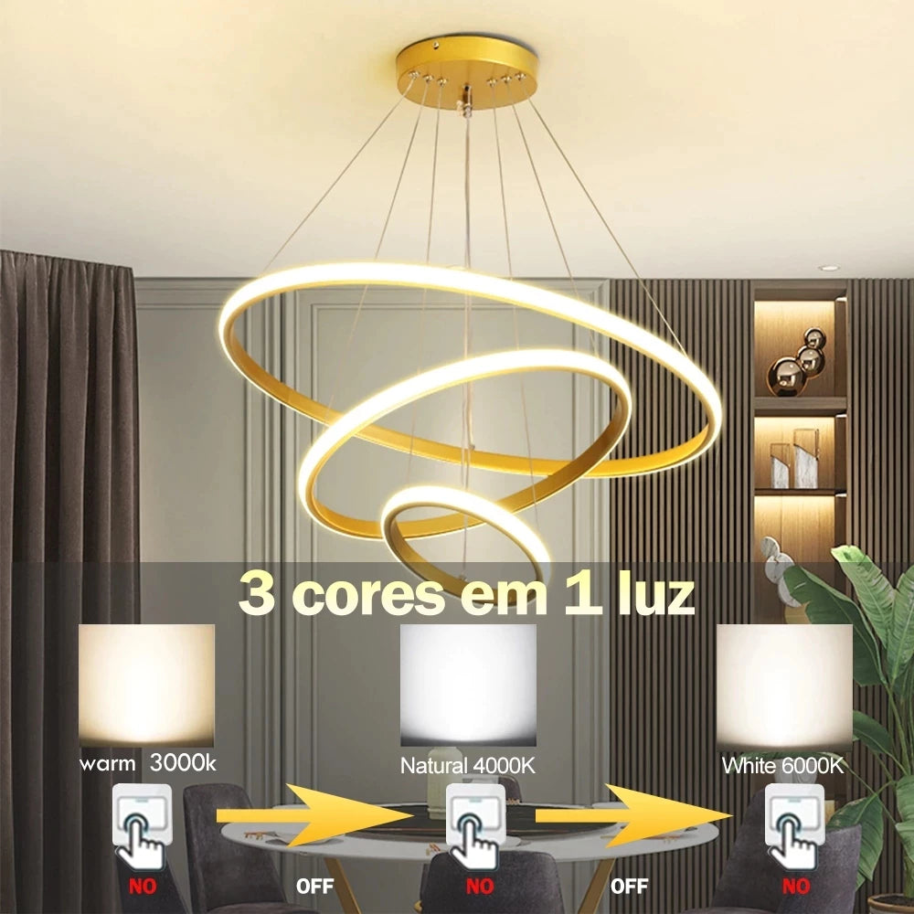 Lustre Pendente Circular Triplo em LED