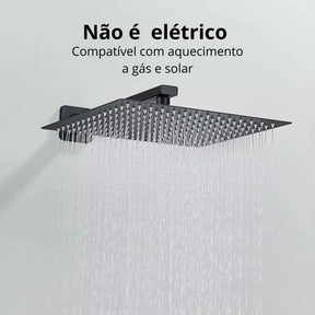 Kit Ducha Chuveiro 20×20cm Inox 304 Com Acabamentos Registros Preto/Cromado Para Chuveiro Banheiro