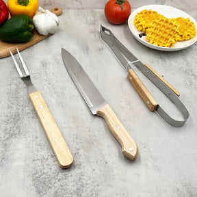 Kit de Ferramentas para Churrasco 4 Peças em Aço Inoxidável
