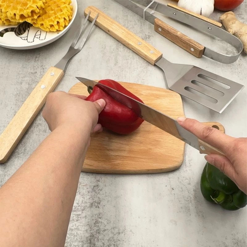 Kit de Ferramentas para Churrasco 4 Peças em Aço Inoxidável