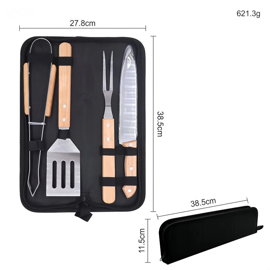 Kit de Ferramentas para Churrasco 4 Peças em Aço Inoxidável