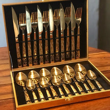 Faqueiro Inox 24 Peças com maleta e detalhe premium dourado e prata