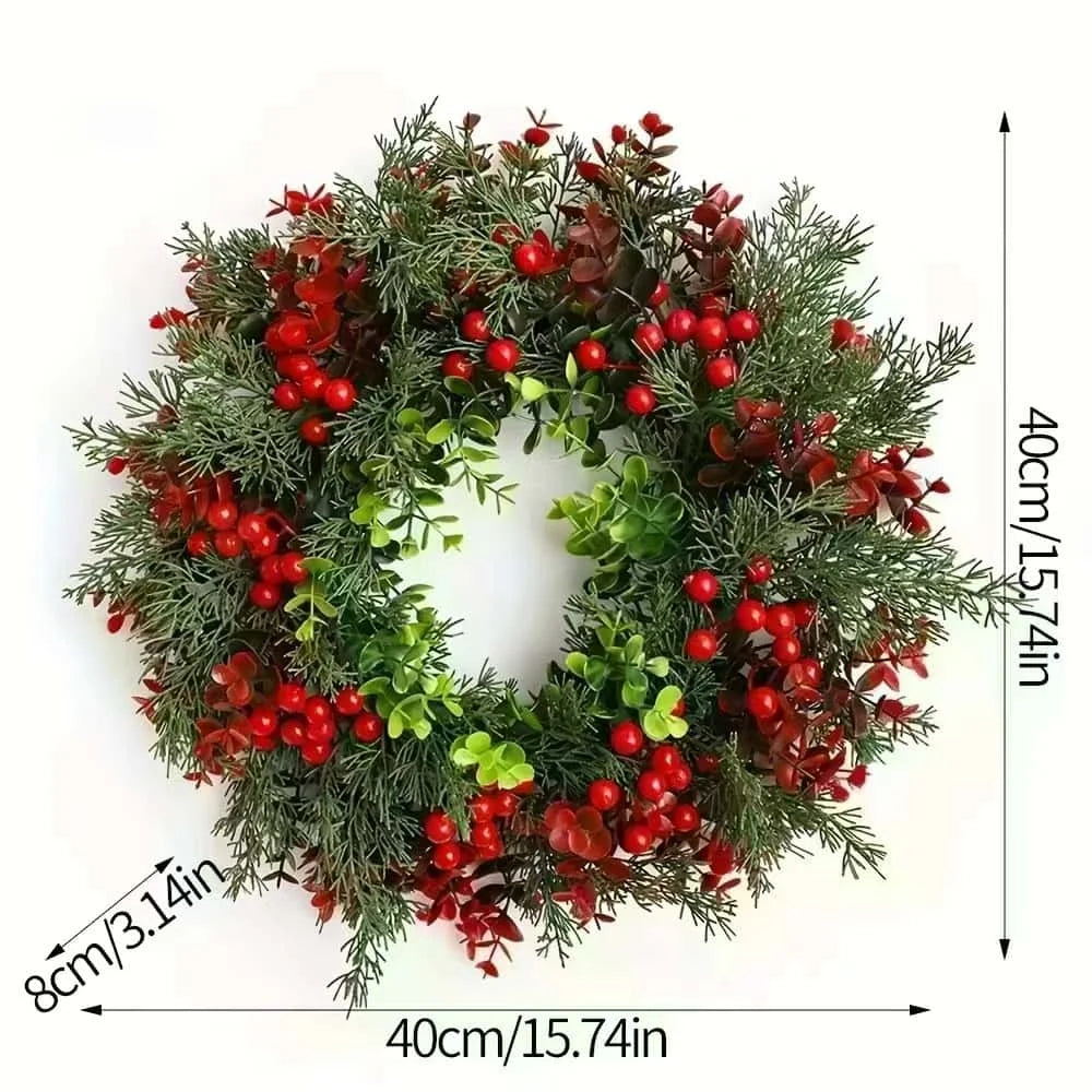 Medidas da guirlanda de Natal: 40 cm de diâmetro e 8 cm de espessura. Modelo do kit com 2 unidades iguais.