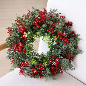 Guirlanda de Natal de 40 cm com folhagem verde, eucalipto e bagas vermelhas