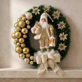Guirlanda de Natal 60 cm com Papai Noel dourado e luz LED