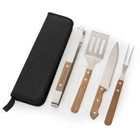 Kit churrasco 4 peças em aço inox com estojo preto