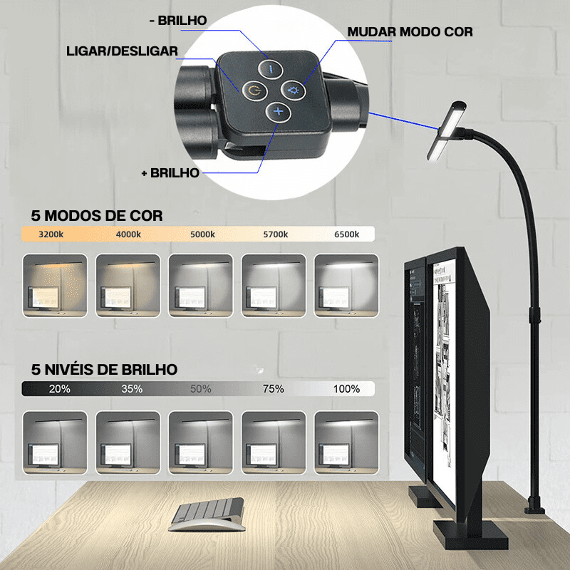 Luminária de Mesa Led Escritório Fléxivel Alumínio - Toque De Casa