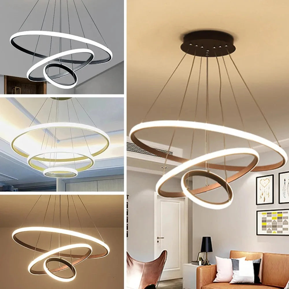 Lustre Pendente Circular Triplo em LED - Toque De Casa