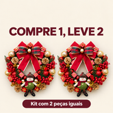 Kit com duas guirlandas natalinas iguais com laço xadrez vermelho e dourado e boneco de neve. Oferta COMPRE 1, LEVE 2.