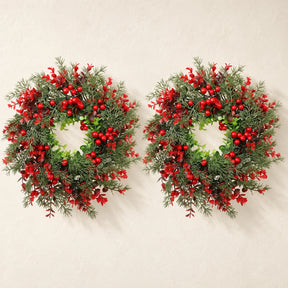 Dupla de guirlandas de Natal com folhagem e frutos vermelhos, 35 cm cada. Kit COMPRE 1, LEVE 2.