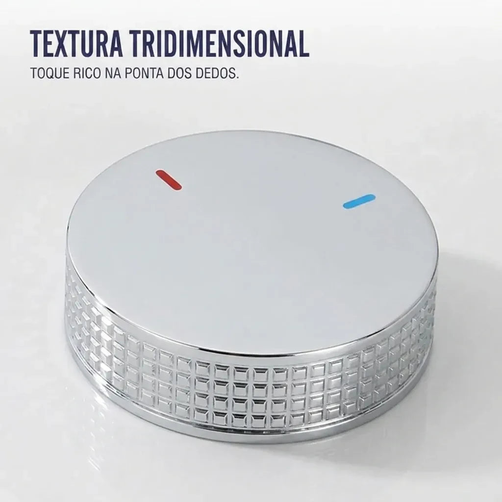 Registro cromado brilhante da torneira com textura tridimensional knurled, toque premium na ponta dos dedos