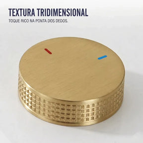 Registro dourado escovado da torneira com textura tridimensional knurled, toque premium na ponta dos dedos