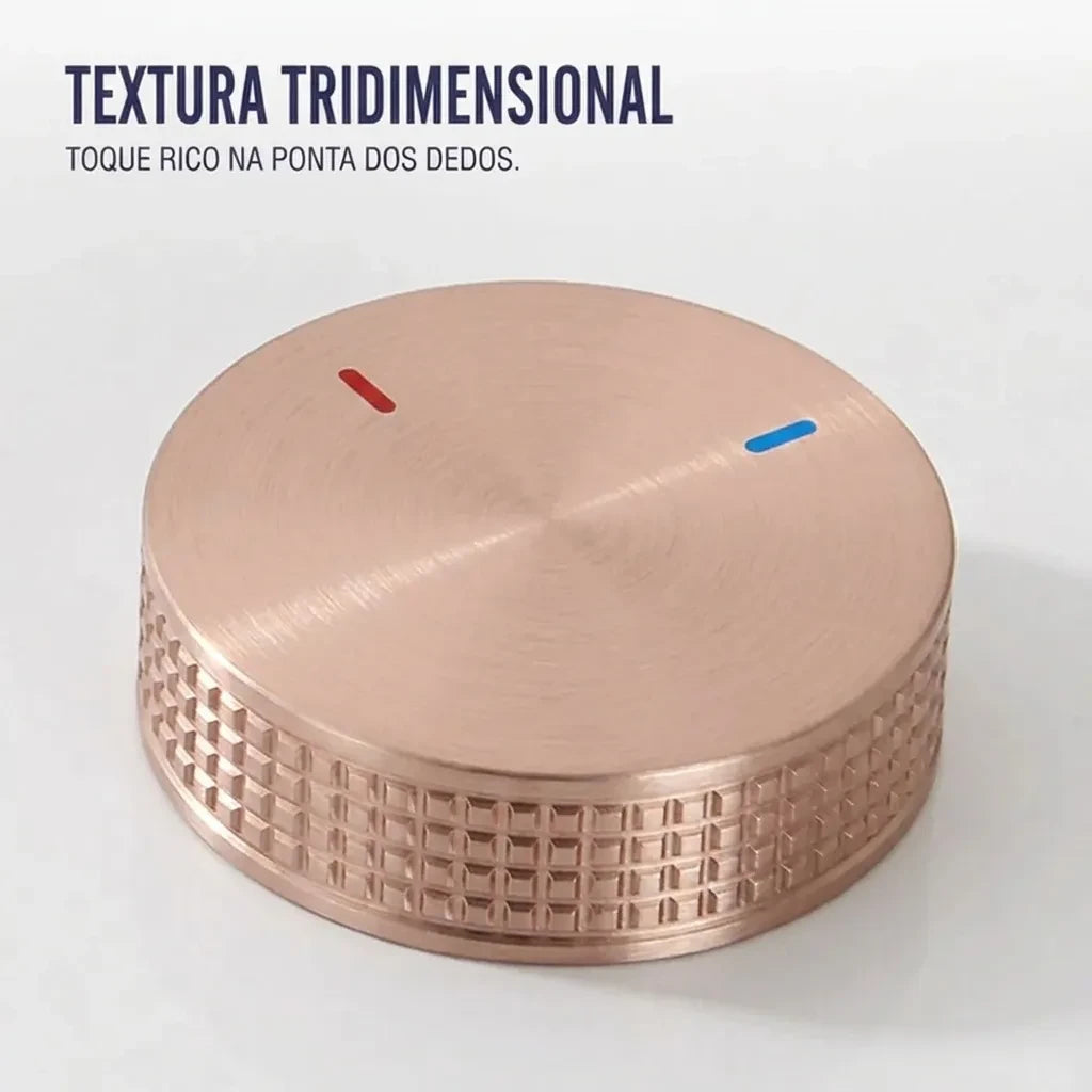 Registro ouro rosé escovado da torneira com textura tridimensional knurled, toque premium na ponta dos dedos