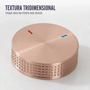Registro ouro rosé escovado da torneira com textura tridimensional knurled, toque premium na ponta dos dedos