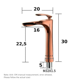 Medidas em centimetros da Torneira Cascata Monocomando Ouro Rosa - modelo alto