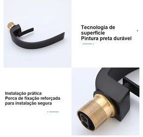 Torneira preta fosca com pintura durável e instalação prática