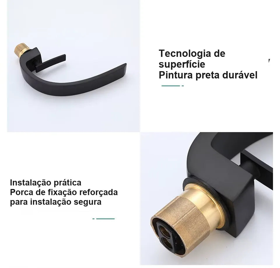 Torneira preta fosca com pintura durável e instalação prática