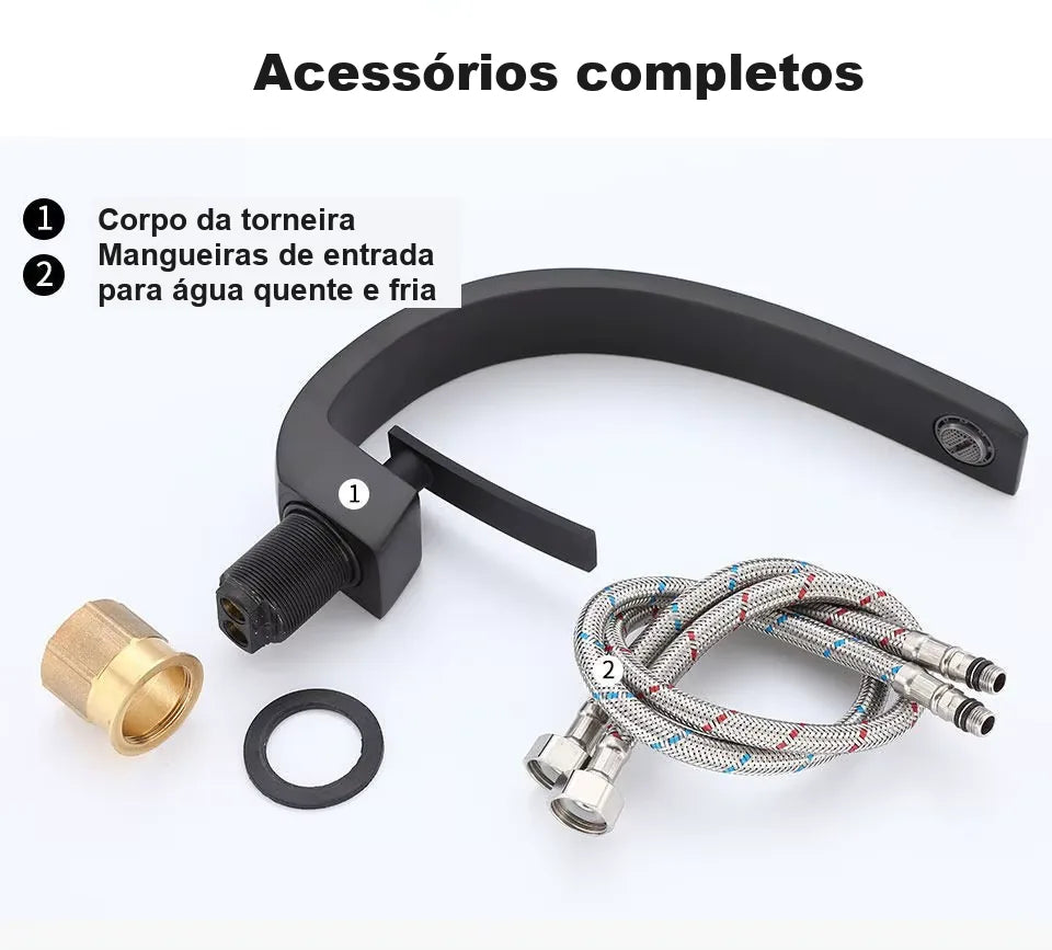 Acessórios inclusos da torneira preta fosca para banheiro