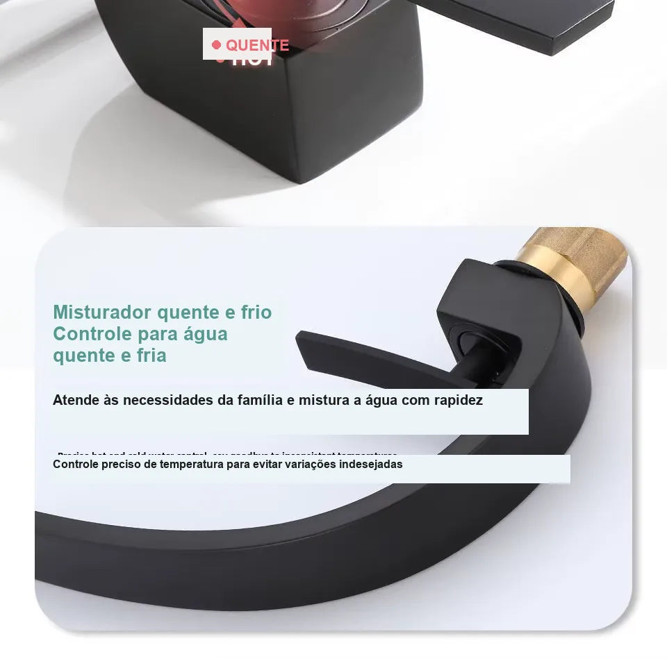 Controle quente e frio da torneira monocomando preta fosca