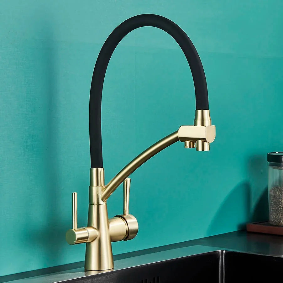 Torneira Gourmet Com Filtro Para Cozinha Monocomando dourado escovado