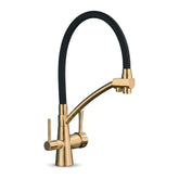 Torneira gourmet com filtro para cozinha Premium Edition dourado escovado em fundo branco