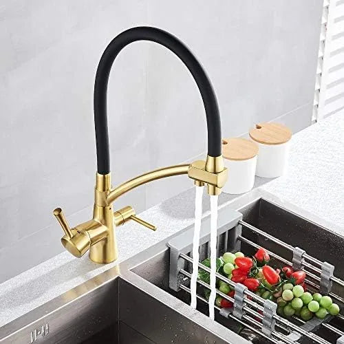 Torneira gourmet dourado escovado com bica rotativa 360 graus