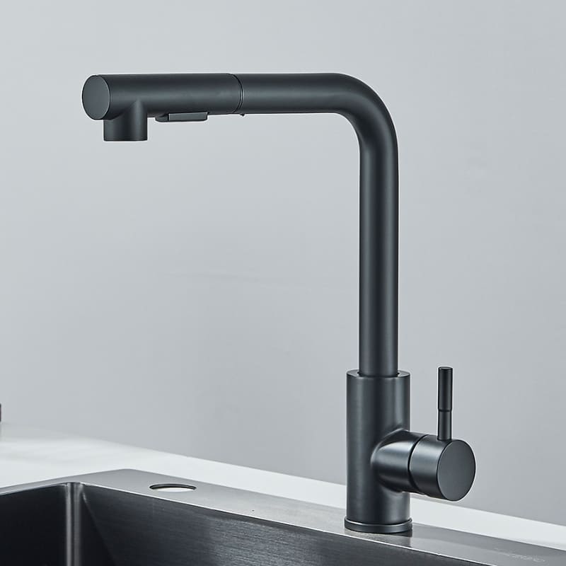 Torneira Gourmet para Cozinha Retrátil 360º Monocomando Pulverizador Dupla Misturador — Preto