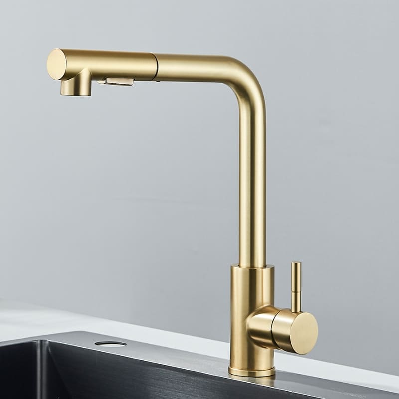 Torneira Gourmet para Cozinha Retrátil 360º Monocomando Pulverizador Dupla Misturador — Dourado