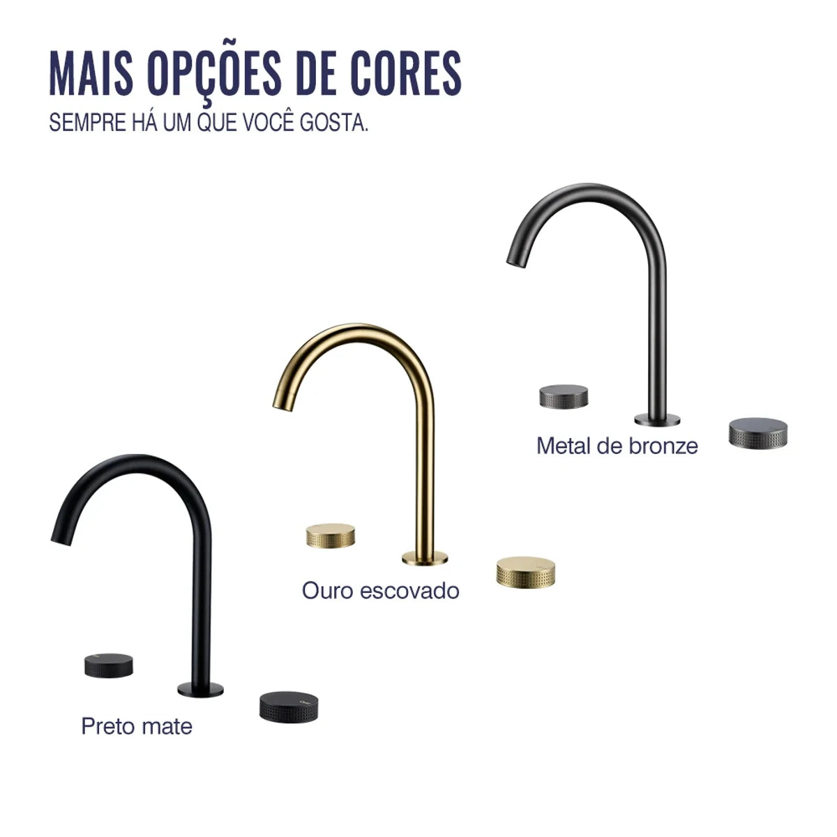 Opções de cores da Torneira Misturador Banheiro 3 Furos em preto fosco ouro escovado e metal de bronze