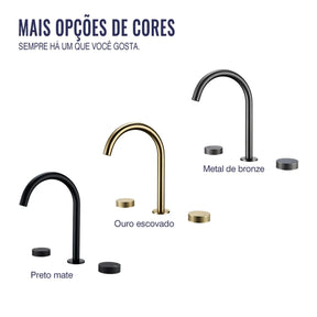 Opções de cores da Torneira Misturador Banheiro 3 Furos em preto fosco ouro escovado e metal de bronze